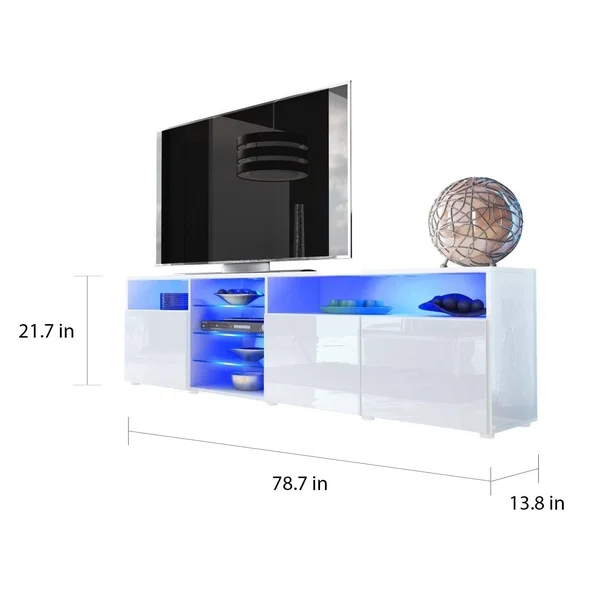 Roma 79 inch Wide Glossy TV Stand with 16 Color LEDs Black wavyblack
