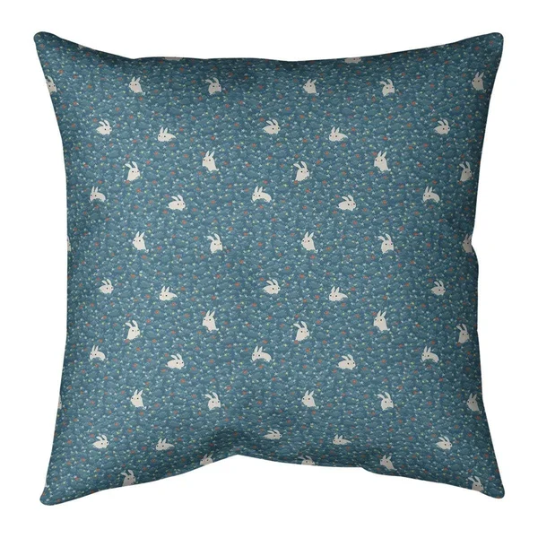 Porch & den Alvada Bunny Rabbit Pattern Throw Pillow - 14 x 14 - Pink & Yellow Flowers - Linen