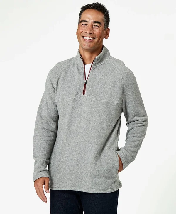 Pact Organic Men's Heather Grey 1/4 Zip Pullover L