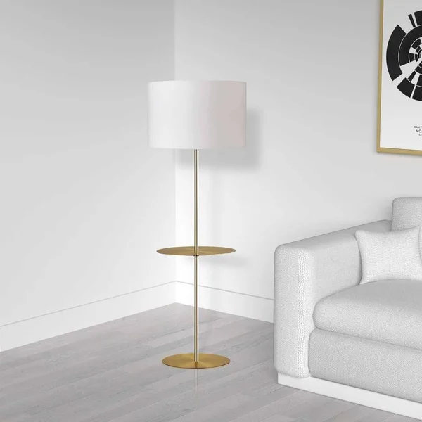 Dainolite TAB-R591F-BK 1 Light Round Base Floor Lamp with Shelf