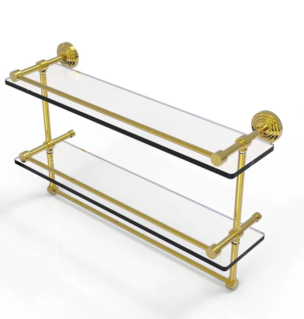 Allied Brass 22x22 Gallery Double Glass Shelf with Towel Bar Polished Brass