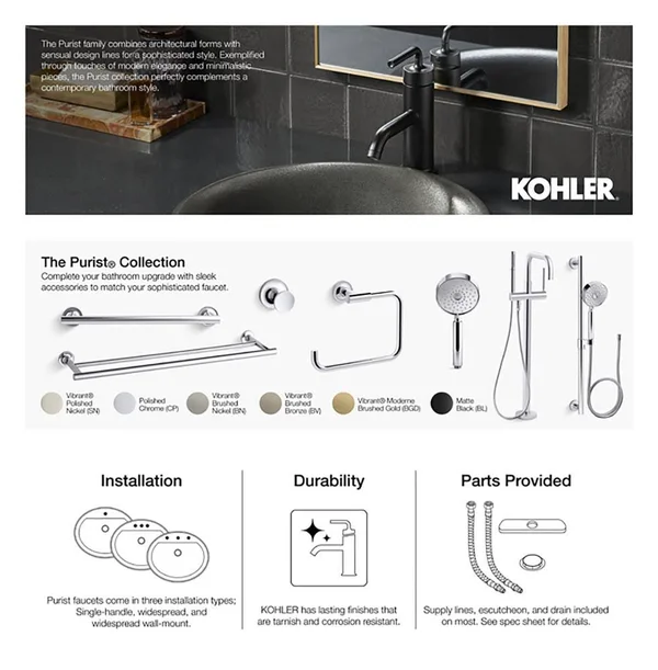 KOHLER K-11891-S Purist 12 In. Grab Bar - Polished Stainless