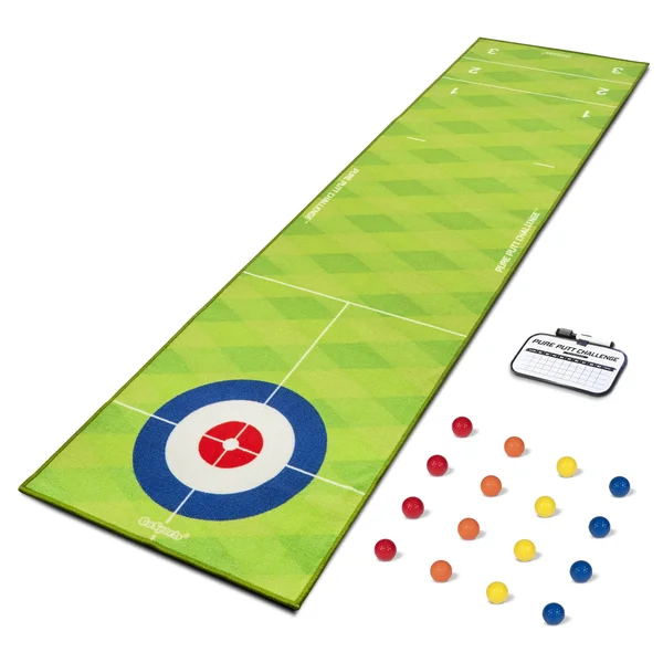 Gosports Pure Putt Challenge Curling & Shuffleboard 2-in-1 Putting Game (10ft Putting Green Rug with 16 Golf Balls & Sco