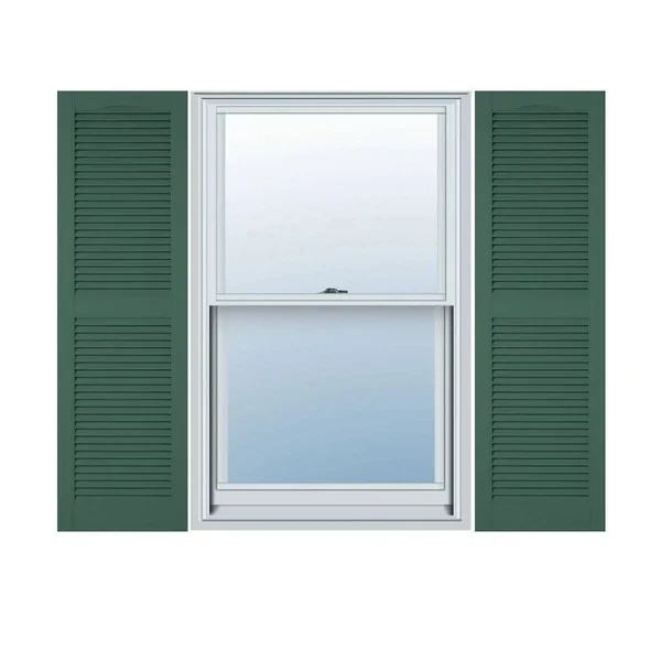 Builders Edge 12W in. Louvered Vinyl Shutter Pair Forest Green