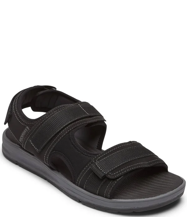 Rockport Men's Lucky Bay Sport 3 Strap Suede Sandals, Mens, 10M, Black