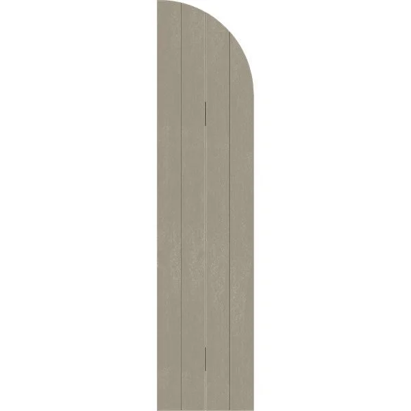 21 1/2 inchw x 45 inchh (23 inch Low Side) Rustic Four Board Joined Board-n-Batten Faux Wood Shutters w/Quarter Round Arch Top
