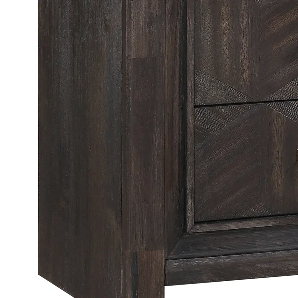 Geometric Design 2 Drawer Wooden Nightstand with USB Slot - Brown