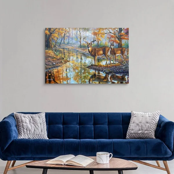 Brookside Retreat - Whitetails - Canvas Wall Art, 48x32, Great Big Canvas