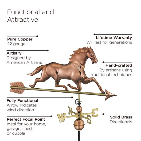Good Directions Horse Weathervane with Arrow - Polished Copper