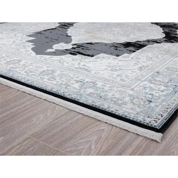Xanthos Collection Black/Tan Transitional Polyester Area Rug - 5' x 8'