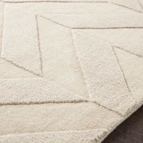 Solid BHS-0022391 Loomed Wool Ivory Chevron Area Rug - 4' x 6'