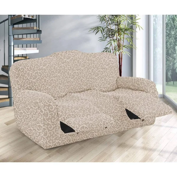 3 Seater Recliner Slipcover, Jacquard 3D Collection Beige Vento