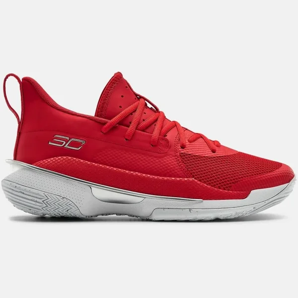 Under Armour Curry 7 - Mens Basketball Shoes - Red/White/Met Silver - Size 7.5
