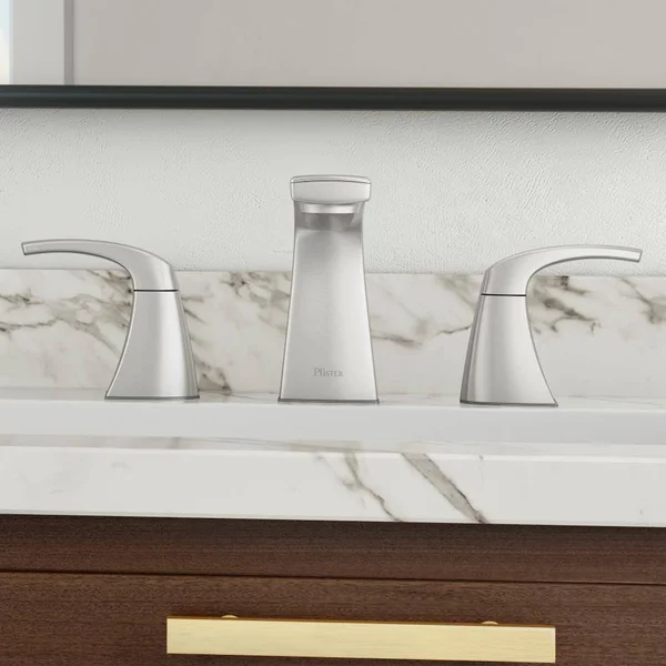 Pfister Karci Spot Defense Brushed Nickel 2-Handle 8-in Widespread WaterSense Bathroom Sink Faucet with Drain - PLF-049-KAGS