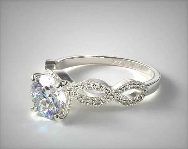 Vintage Milgrain Twist Engagement Ring in 14K White Gold 4mm Width Band (Setting Price)