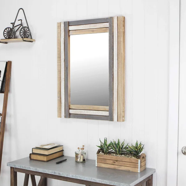 HomeRoots 379824 Rectangular Multicolored Wood Framed Mirror