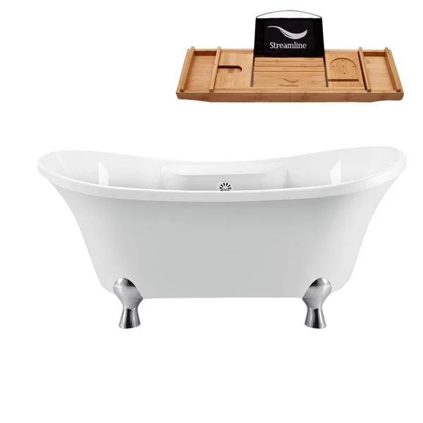 Streamline Bath N900CH-WH 60x22 x 32x22 Clawfoot Soaking Acrylic Bathtub Drain Color: Glossy White, Feet Finish: Chrome