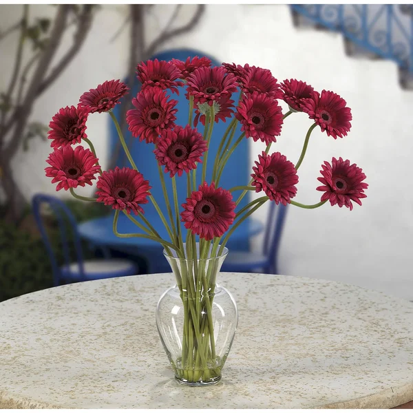 Nearly Natural Gerber Daisy Liquid Illusion Silk Flower Arrangement Red
