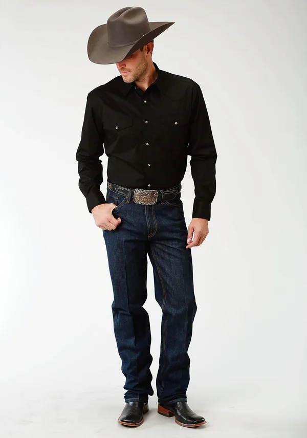 Roper Western Shirt Mens L/S Snap Solid Black 03-001-0265-1017 BL