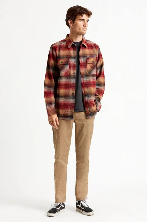 Brixton Bowery Long Sleeve Flannel Shirt in Dark Brick Size 2XL