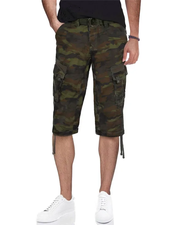 X-Ray Men's Belted Capri Cargo Shorts - White