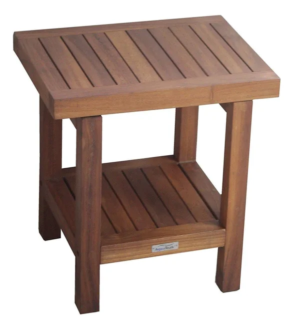 AquaTeak The Original 18x22 Spa Teak Shower Bench with Shelf - 18" x 13" x 18"