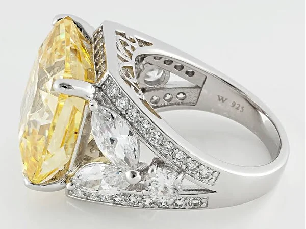 2.60ctw Bella Luce Charles Winston for 2 Canary and White Diamond Simulant Rhodium Over Silver Ring - Size 7