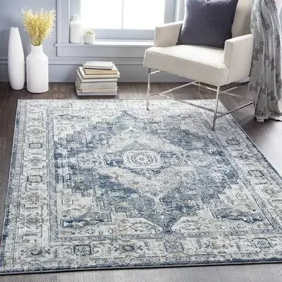 Preetesh Oriental Gray/Blue Area Rug Bungalow Rose Rug Size: Rectangle 9& x 12&