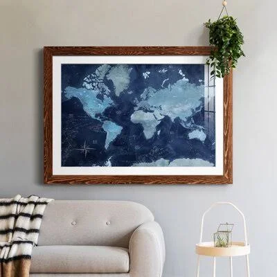 World Map - Picture Frame Painting Breakwater Bay Frame Color: Maple Framed, Size: 31x22 H x 44x22 W x 1x22 D