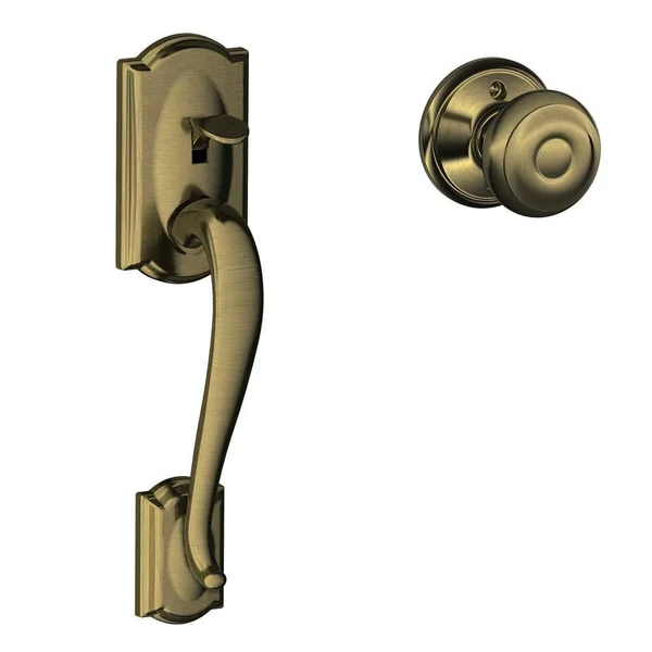 Schlage FE285 Cam Geo 609 Camelot Front Entry Handle Georgian with Interior Knob - Antique Brass