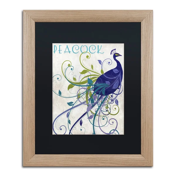 Trademark Fine Art &Peacock Nouveau I& by Color Bakery Framed Graphic Art - Mat Color: Black - Size: 20x22 H x 16x22 W x 0.5x22 D
