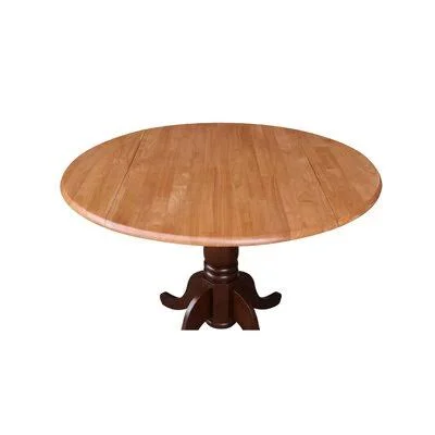 Boothby Drop Leaf Rubberwood Solid Wood Pedestal Dining Table Three Posts Color: Cinnamon/Espresso
