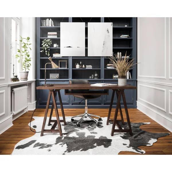 Wyndenhall Hawkins Solid Wood Modern Industrial 60 inch Wide Writing Office Desk - Farmhouse Grey