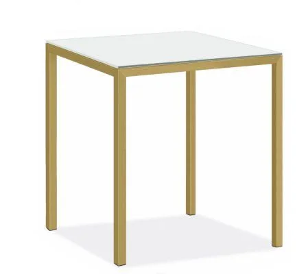 Room & Board - Modern Parsons Bar Table w/ 2x22 Leg 36d 36W 42h in White, White Tempered Glass Top w/ Gold Base