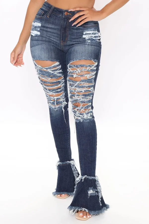 Womens Fray What You Mean Flare Leg Jeans in Dark Wash Size 1x by Fashion Nova