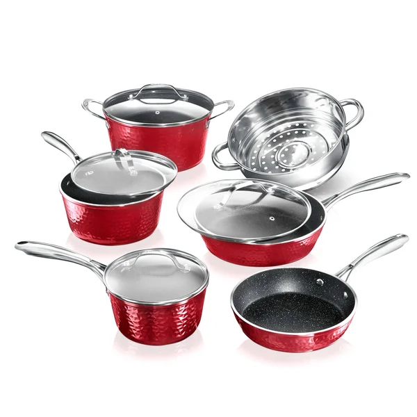 Granitestone Diamond Hammered Non Stick Red 10pc Cookware Set - 10 Piece