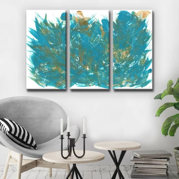 Ready2HangArt 'Feathers' Acrylic Painting Print Multi-Piece Image on Wrapped Canvas - Size: 40 inch H x 60 inch W x 2 inch D, Gre