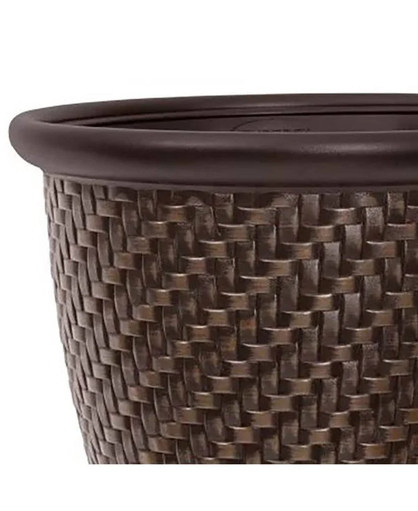 Suncast 18 x 16.5 inch Wicker Resin Dirt Pot Garden Planter - Dark Brown (2 Pack)