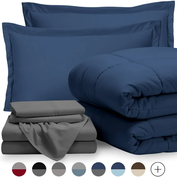 Bare Home Bed-in-a-Bag Down Alternative Comforter & Sheet Set - Comforter Set: Grey - Sheet Set: Grey - California King