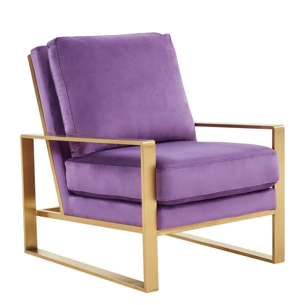 LeisureMod Jefferson Velvet Design Accent Armchair with Gold Frame Purple
