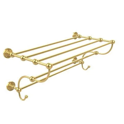 Marchmont Metal Bracket Wall Shelf with Towel Bar and Hooks Charlton Home Finish: Unlacquered Brass