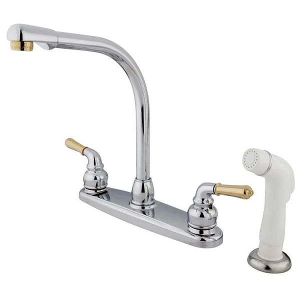Elements of Design Eb754 Magellan Polished Chrome/Polished Brass Two Handle Centerset Kitchen Faucet with Spray