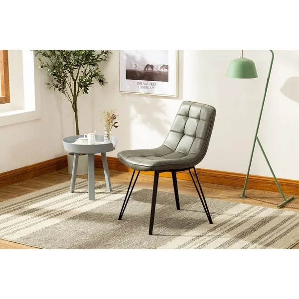 Porthos Home Rai Dining Chairs Set of 2 with Tufted PU Leather Upholstery and Sturdy Metal Legs (Sleek Armless Design)