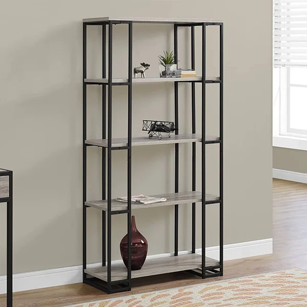 12.5x22 x 32x22 x 62x22 Dark Taupe Black MDF Metal Bookcase