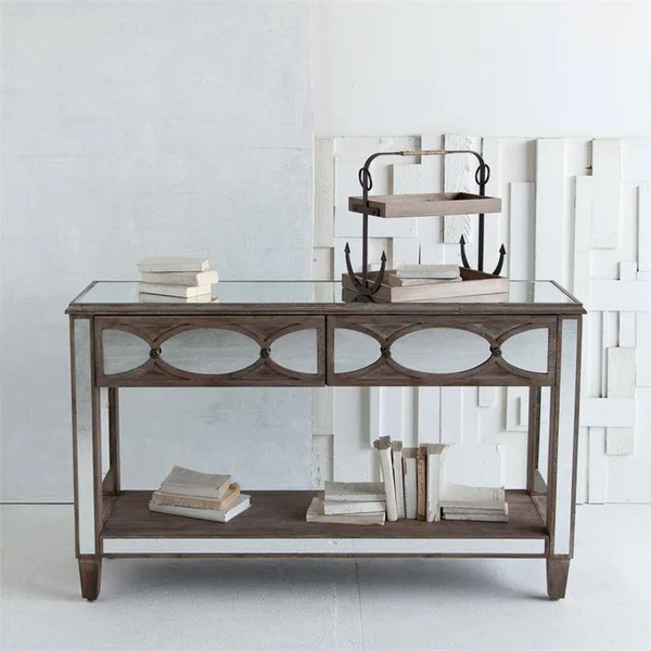 Maklaine Mirror 2 Drawer Console Table in Silver - M-4960-2007039