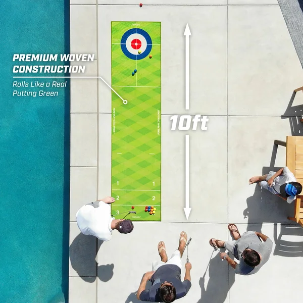 Gosports Pure Putt Challenge Curling & Shuffleboard 2-in-1 Putting Game (10ft Putting Green Rug with 16 Golf Balls & Sco