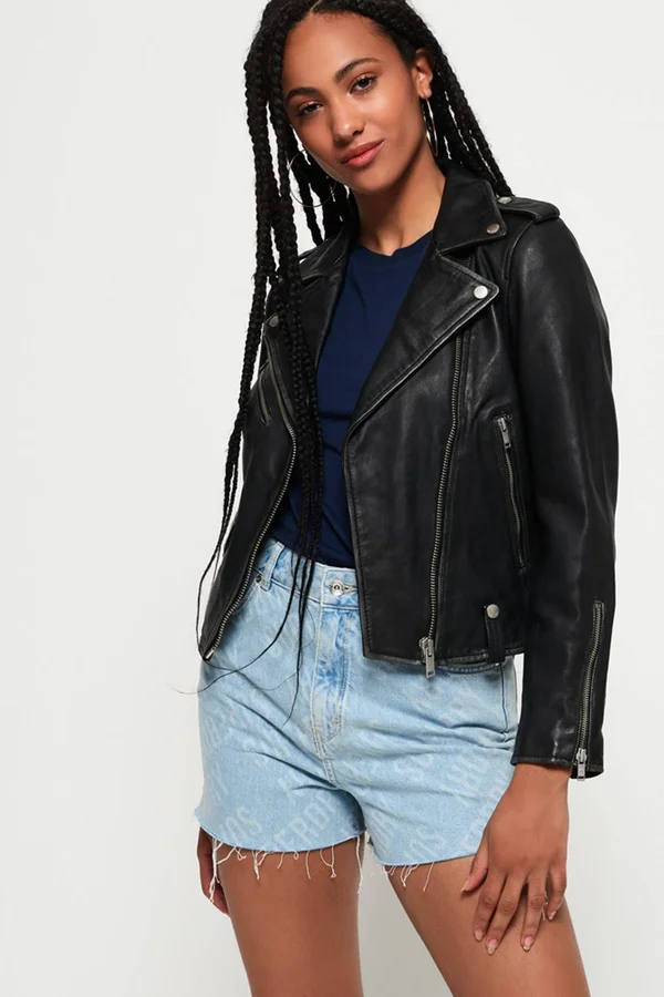 Superdry Rylee Leather Biker Jacket - Black