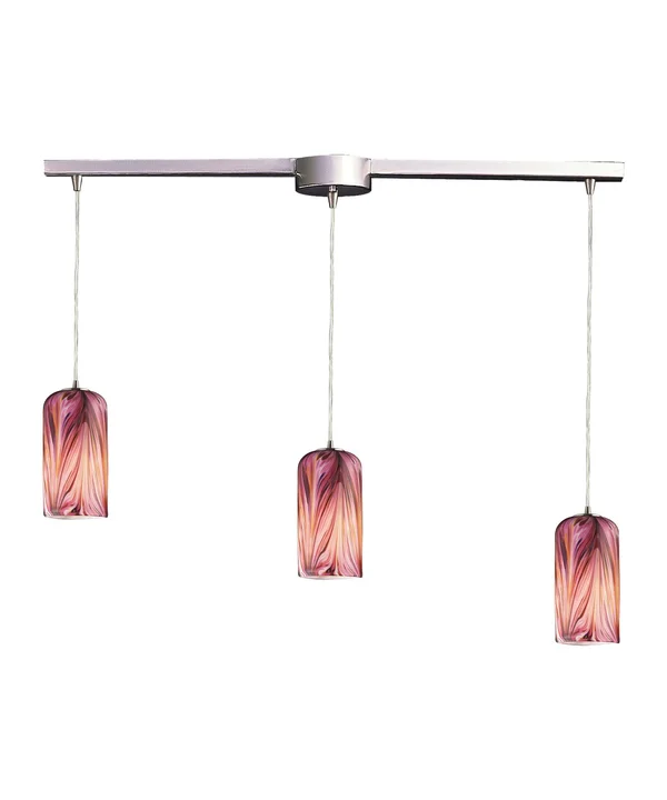 Elk Lighting 544-3L-MR 3 Light Pendant in Satin Nickel & Molten Rose Glass