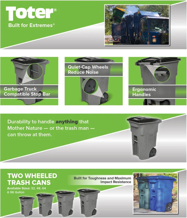 Toter ANA64-00BST Brownstone 2Wheel Trash Can - 64Gal.