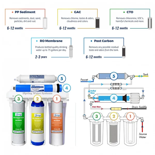 iSpring RCC7 Under Sink 5 Stage REVERSE Osmosis Drinking Filtration System
